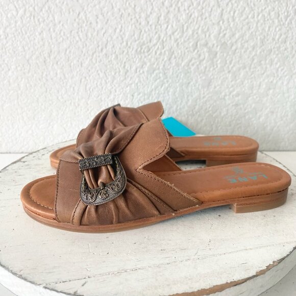 Lane Boots Womens Western Sandals 6.5 Brown Casual Cowgirl Slip on Buckle Flats - Picture 4 of 10